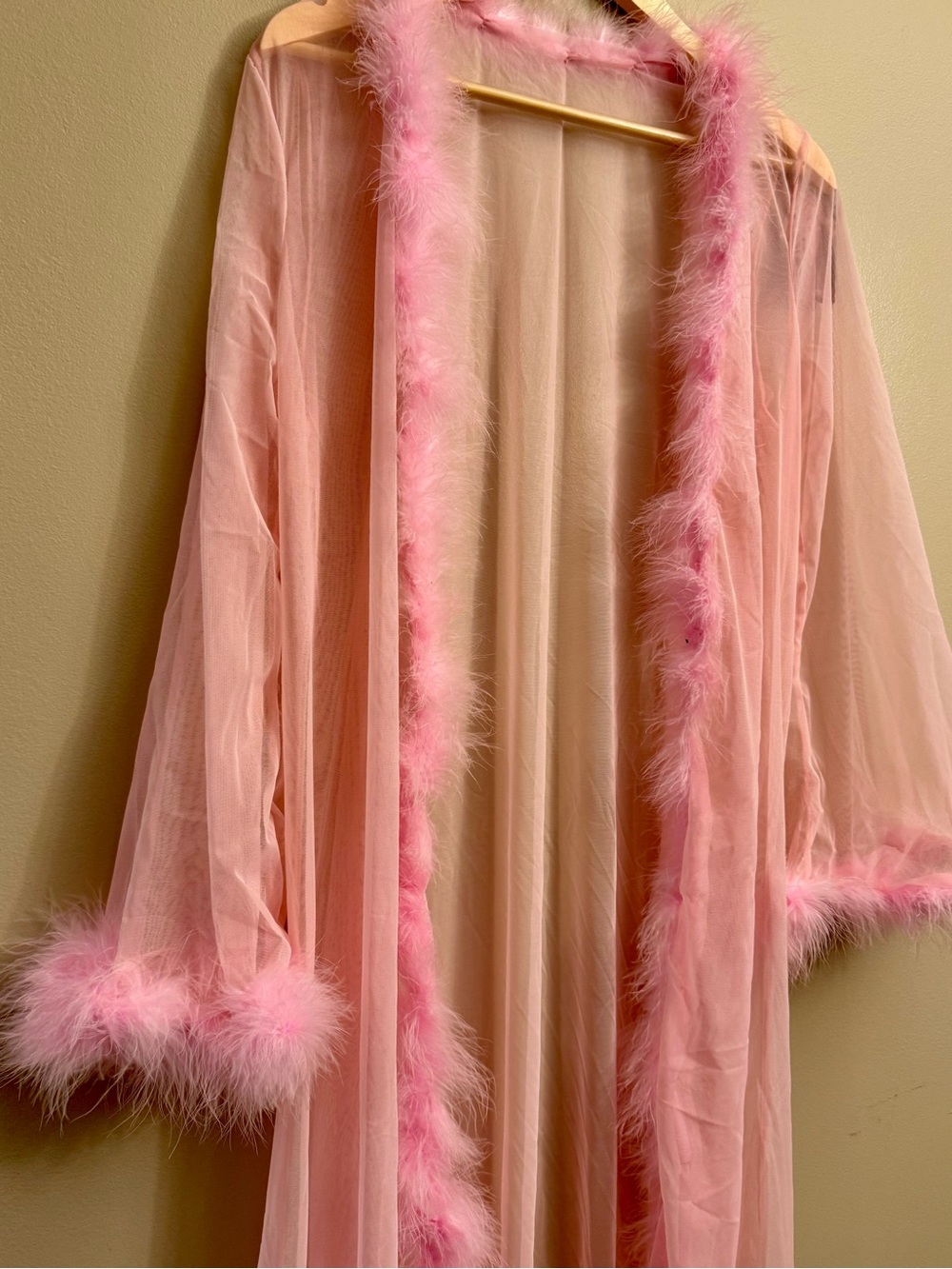 Sheer Pink Feather Boa Marabou-Trim Robe Barbie Glam Duster
